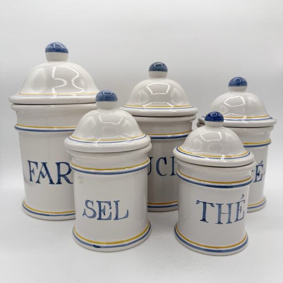 Pierre Deux Vintage French Ceramic Storage Canister Set Of 5 - Picture 1 of 4